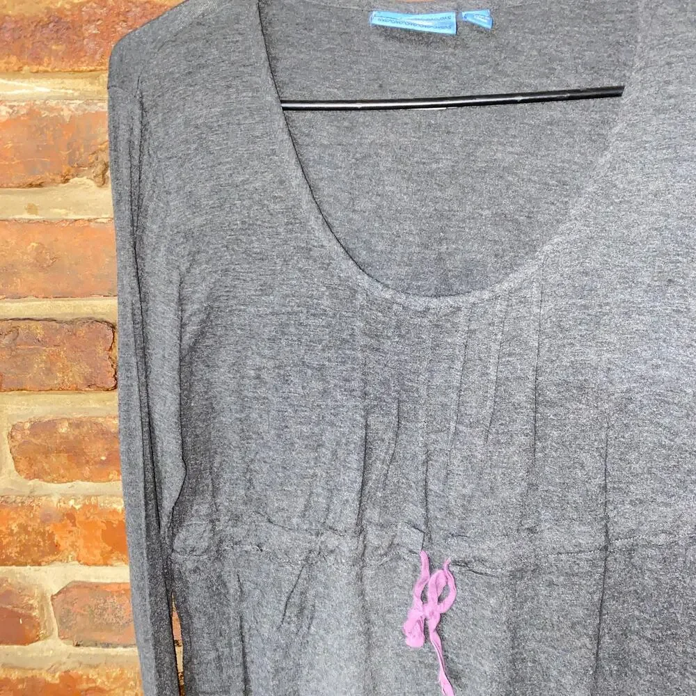 Simply Vera Wang Gray Purple Trim Tie Waist Long Sleeve Top Women's Size Small